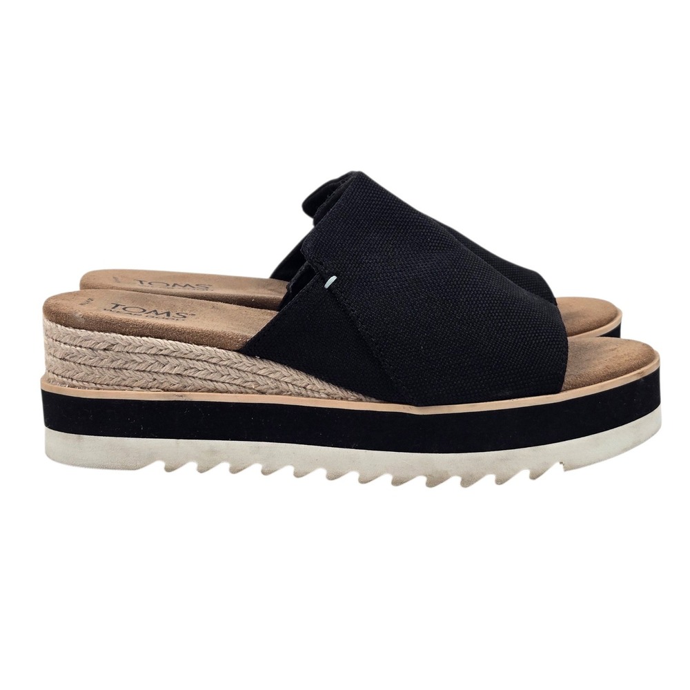 TOMS Diana Platform Slide Sandals Espadrille Wedge Black Size 7.5 10021081 VGC